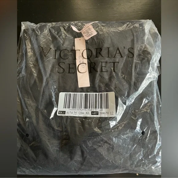 NWT VICTORIA'S SECRET Black Ribbed Modal 2PC L/S Scoop Neck Short Set SZ: XL - Picture 4 of 5